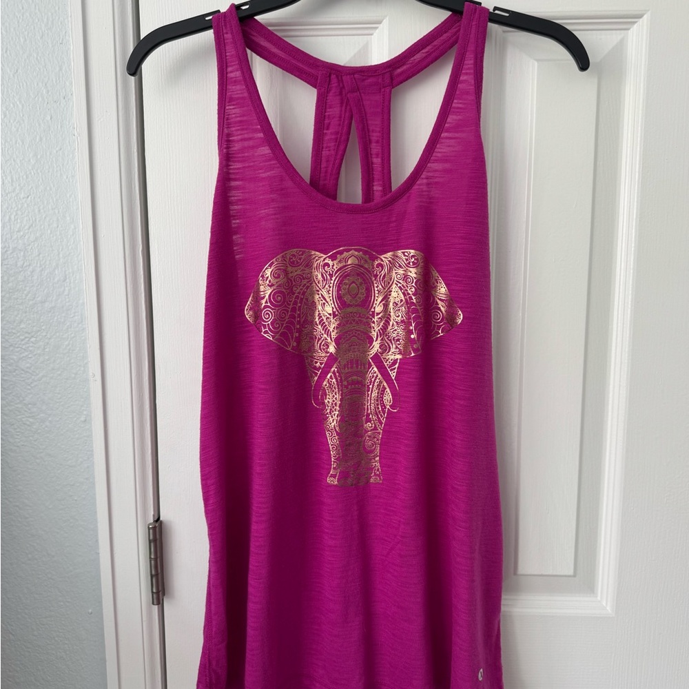Xersion Pink Tank Top with Gold Elephant Design